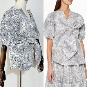 Leal Daccarett “Indira” white & navy dotted blouse